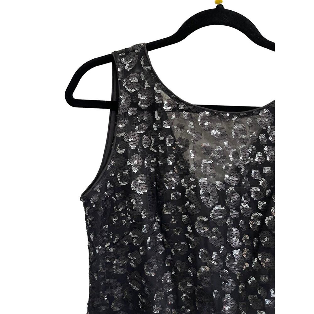 NWOT CALVIN KLEIN 6 Leopard Black Silver Sheath Sequin Dress VNeck NEW #7126 - Picture 2 of 13